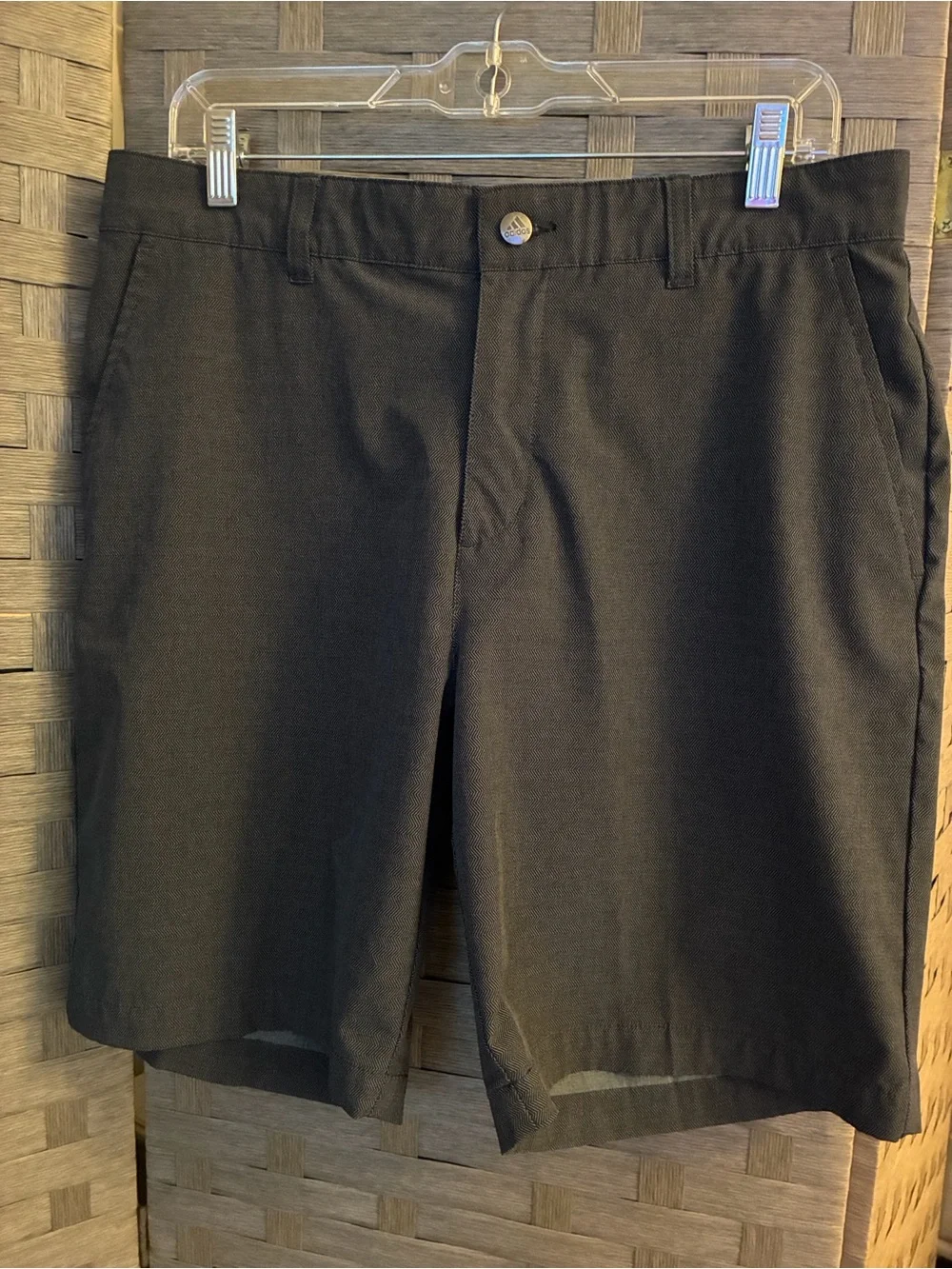 adidas Men's Chevron Pattern Flat Front Shorts in Charcoal
